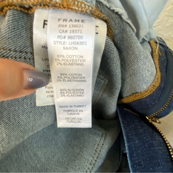 FRAME Denim Saxon Wash High Rise  Le Skinny Distressed Raw Edge Jeans SZ 25 - Picture 12 of 13